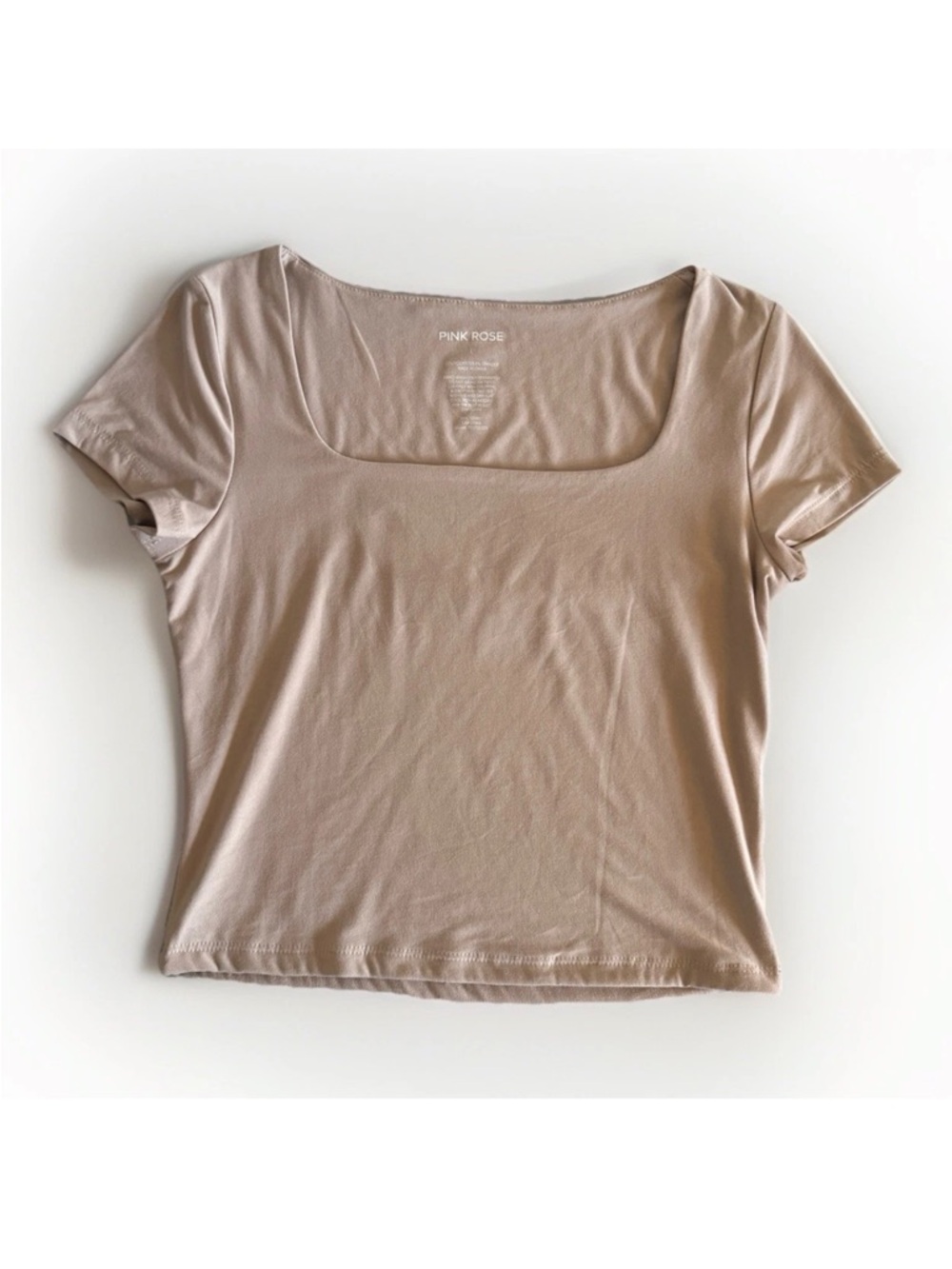 Pink Rose‎ Dusty Rose Pink Square Neck Top Size Large Short Sleeve Stretch L
